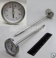 Биметаллический термометр с удлиненным щупом для измерения температуры строительных смесей